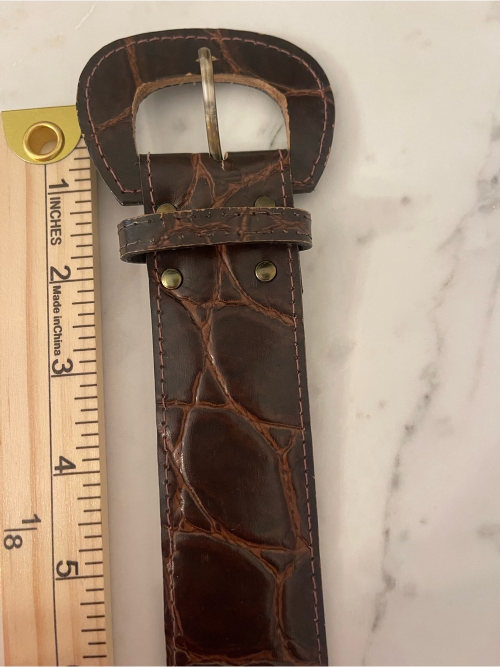 Women's Brown Croc-Embossed Leather Belt
